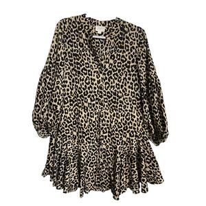 Everly Tiered Babydoll Dress Size Medium Animal Print Long Sleeve